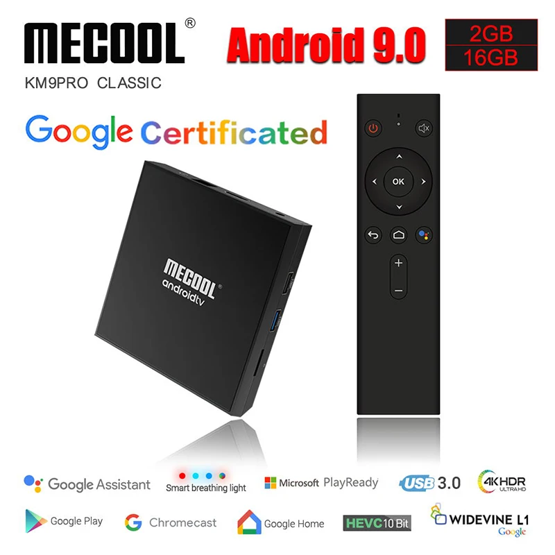 Mecool KM9 Pro Классический Android 9,0 WiFi ТВ приставка Amlogic S905X2 2G ram 16G rom 2,4G 4K Google Сертифицированный медиаплеер консоль