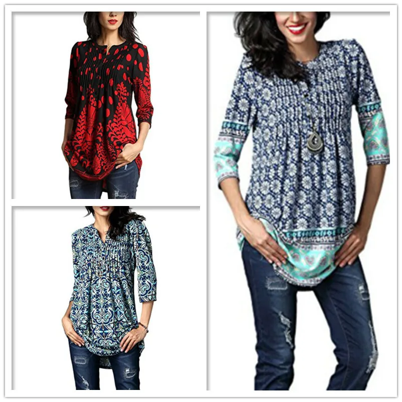 2018 Hot Selling Autumn And Winter New Style Printed Mixed Colors Three-quarter-length Sleeve Crew