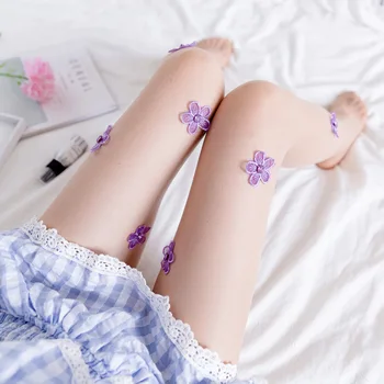 

Women's Stockings Hand-embroidered Diamond Arbitrary Cut Pearl Light Transparent Stockings Small Flowers Leggings Pantyhose
