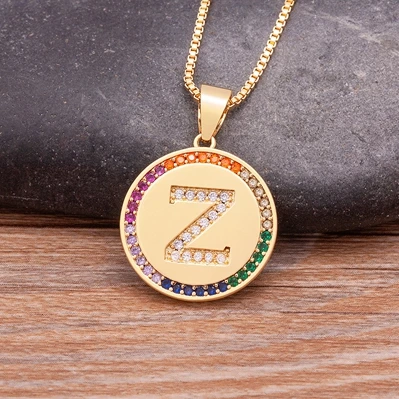 Arrival Luxury A-Z Initial 26 Letters Pendant Charm Chain Necklaces Top Quality Zircon Rainbow Party Wedding Jewelry Gifts