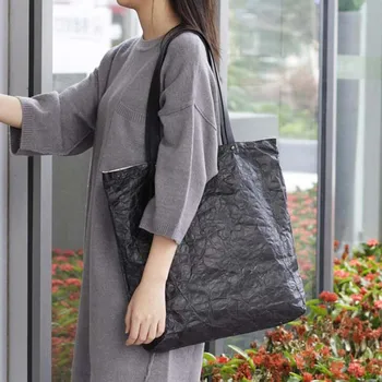 

Women Shoulder Bag Vintage Paper Tote Handbag Shopping Canvas Beach Bag Open Pocket Large Bags