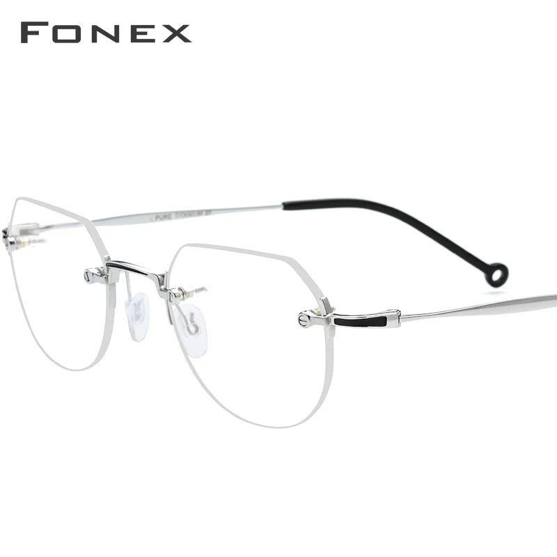 

FONEX Pure Titanium Rimless Glasses Men Prescription Ultralight Polygon Eyeglasses Frame Women Myopia Optical Eyewear 9142