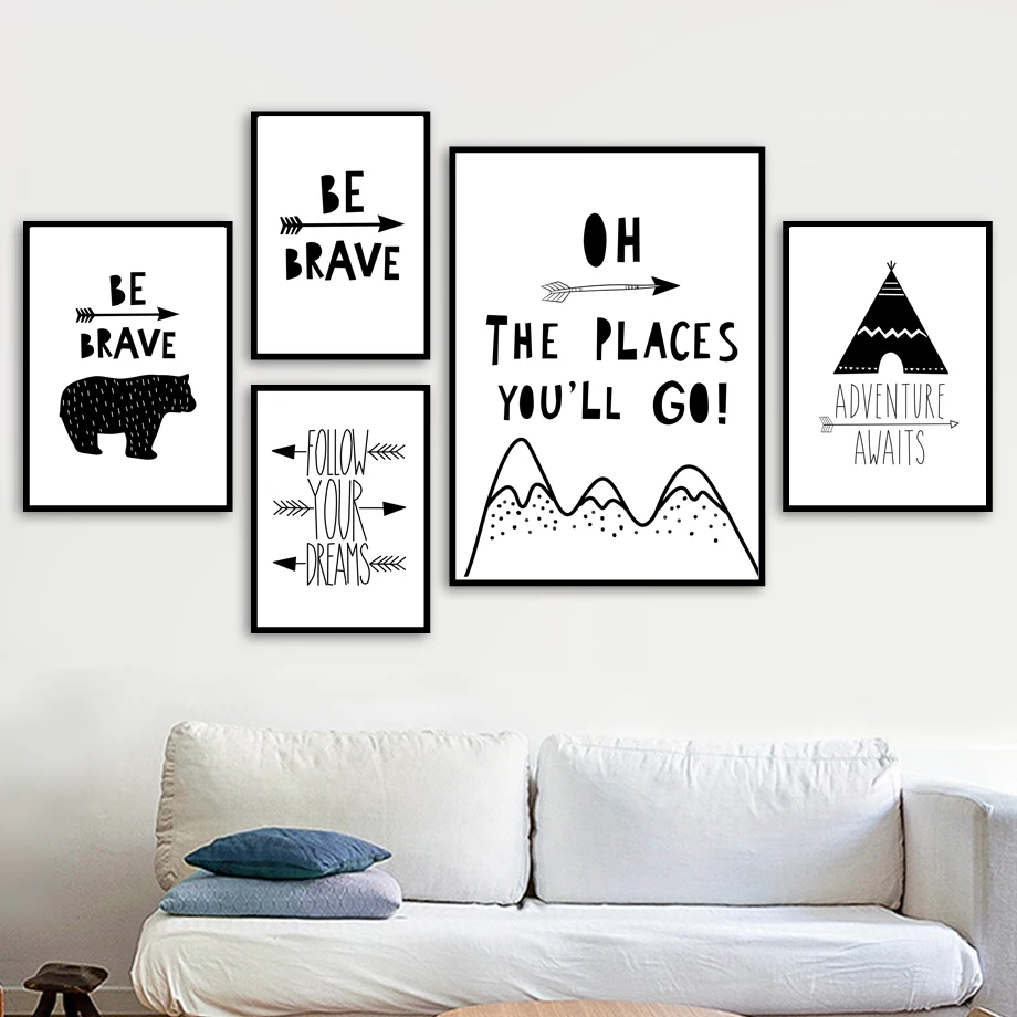 Be-Brave-Follow-Your-Dream-Motivation-Quote-Canvas-Painting-The-Places-You-ll-Go-Home-Decor