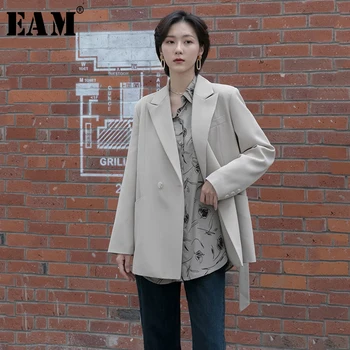 

[EAM] Women Apricot Irregular Big Size Blazer New Lapel Long Sleeve Loose Fit Jacket Fashion Tide Spring Autumn 2020 1Y673
