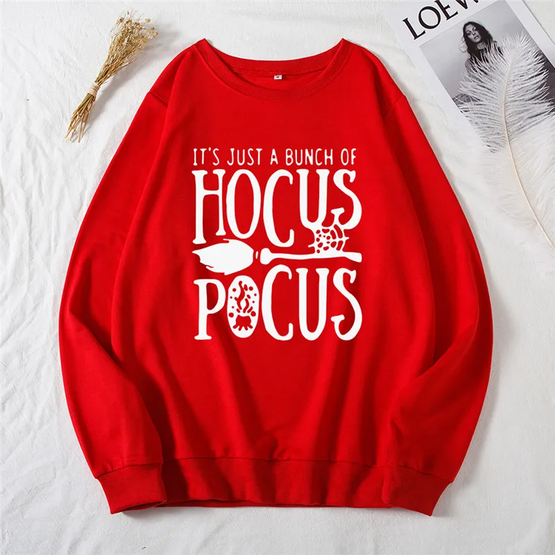 Hocus Pocus Print Hoodie Plus Szie Halloween Hoodies Women Crewneck Sweatshirt Women Long Sleeve Shirt Female Winter Pink Tops