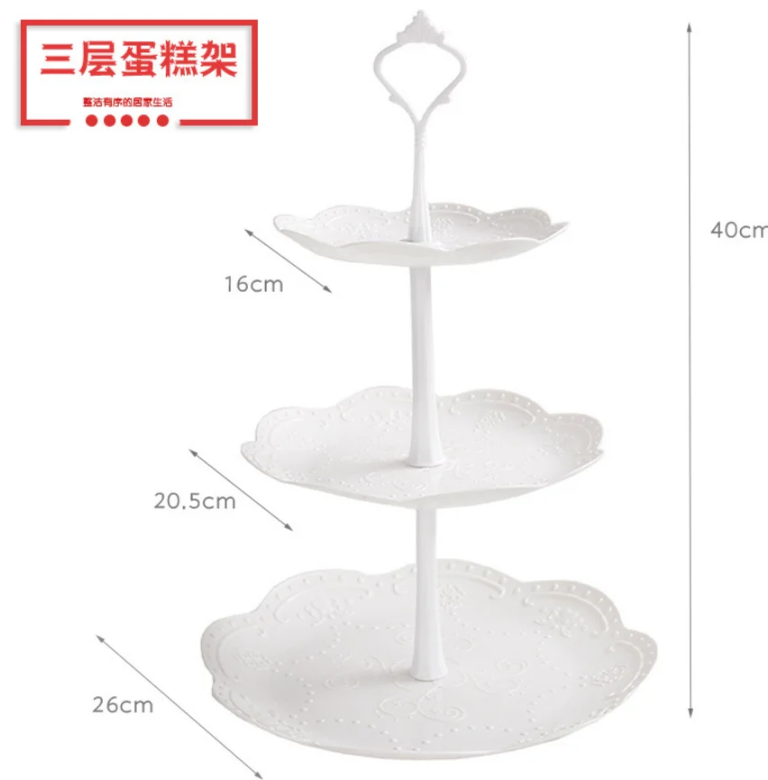 Three-layer Fruit Plate Plastic Cake Stand Dessert Vegetable Storage Afternoon Tea Wedding Plates Party Tableware Popular Stands - Цвет: Round