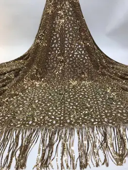 

Unique Tassel Design African Sequins Net Lace Fabric High Quality 2020 Nigeria Indian Embroidery Guipure Mesh Gold Sequined Lace