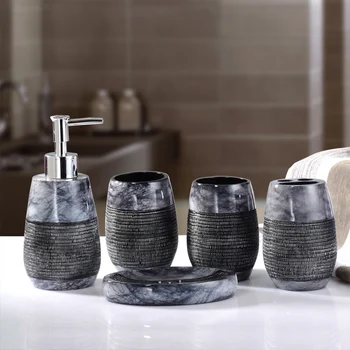 

European High-grade Marble Bathroom Five-piece Set Household Brushing Cup Soap Dish Lotion Bottle Washing Setnew Wedding Product