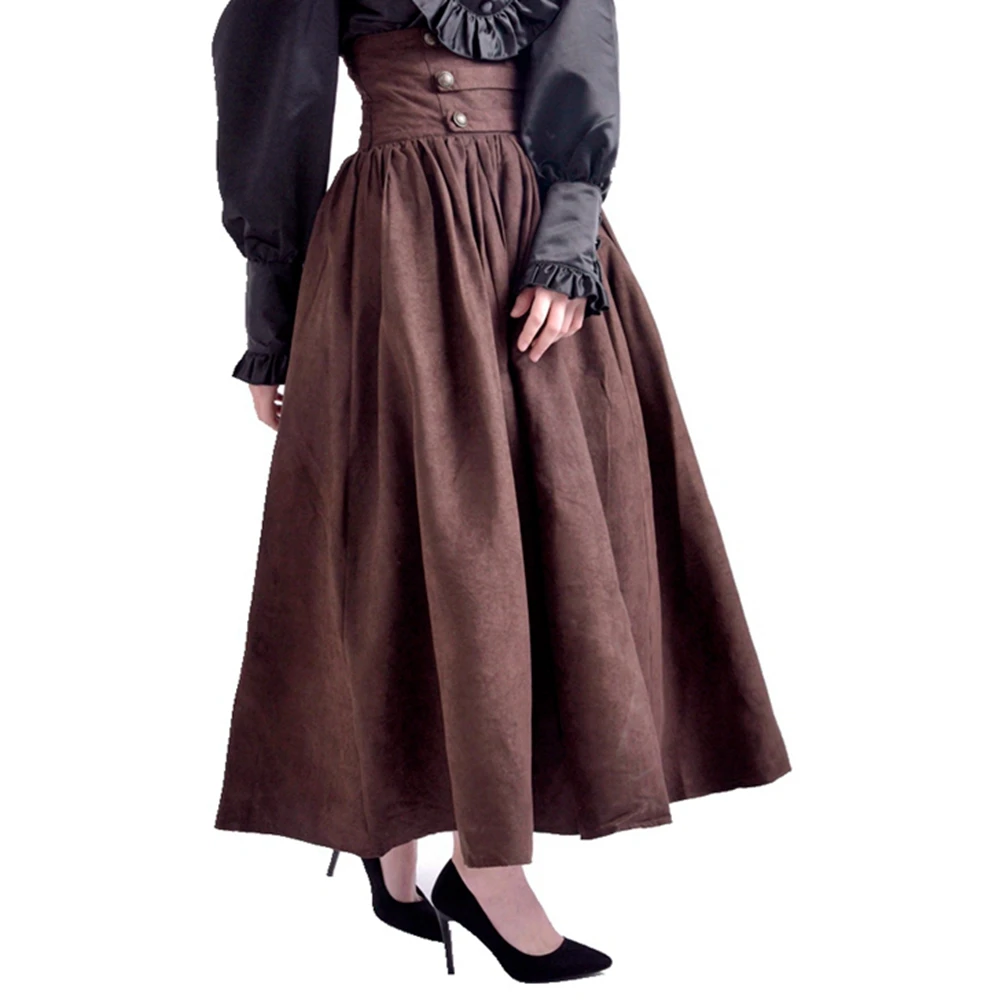 K631 Brown Steampunk Goth Gypsy Vintage Ruffle Rockabilly Vintage Skirt Costume 
