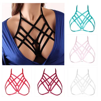 

Harness Bra Strappy Top Chest Belt Triangle Frame Black Women Lingerie Plus Size Elastic Gothic Steampunk Night Clubs Dance