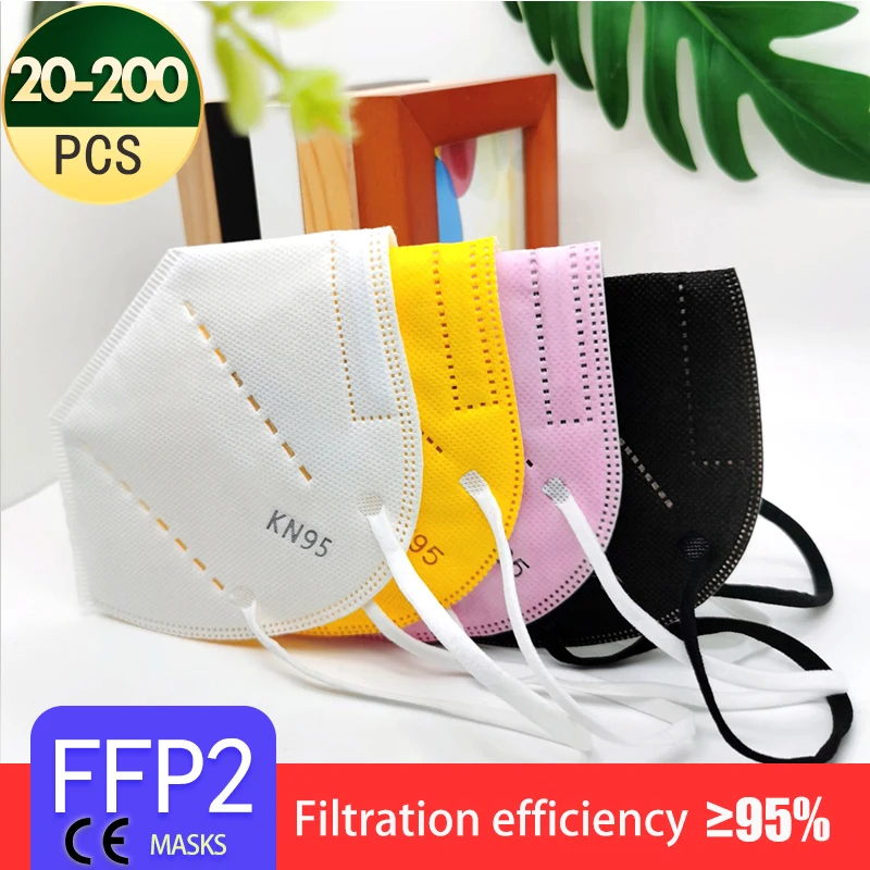 Mascarilla FFP2 de 5 capas para adultos, máscara protectora de tela KN95, respirador con filtro FFP2, 20-200 Uds.