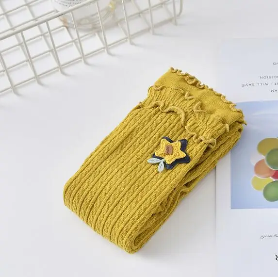 2Yellow Детские колготки для девочек; леггинсы для младенцев; штаны с 9 точками; штаны для новорожденных девочек; большие хлопковые леггинсы для девочек с деревянными ушками; сезон осень-зима - Цвет: 2Yellow