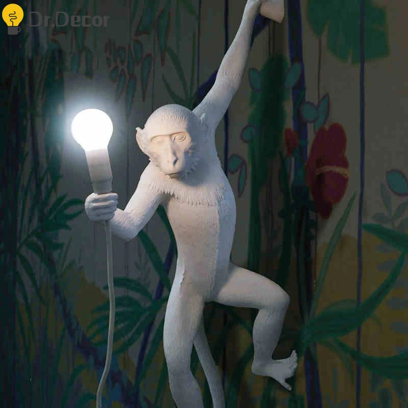 

Resin Monkey Lamp Modern Wall Lamp Indoor Lighting LOFT Home Bedroom Decor Hemp Rope Wall Light Cafe Wall Sconce Light Fixtures
