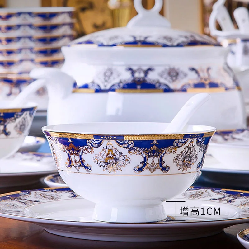 60 Heads Dish set home simple European jingdezhen ceramics Chinese bowl plate combination dishes and plates sets