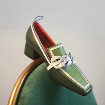 

Women Pumps 2020 4.5cm high Heels Sexy square Toe Slip-on Wedding Party Shoes For Lady Genuine Leather Shoes Woman