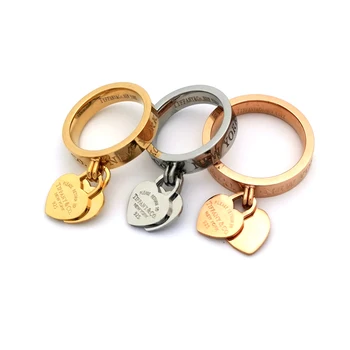 

Hot Women Heart Engraved letters Ring High Grade Stainless Steel Biker Ring Gold + Rose-gold 3 Colour 6-10 Size Band Rings Fashi