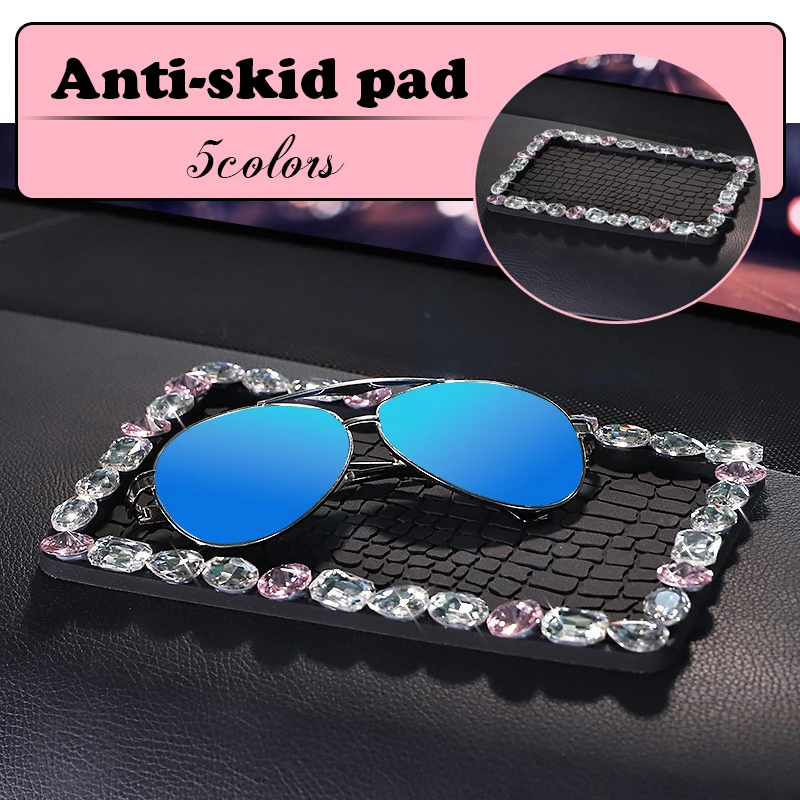 

Car Anti-slip Mat Silicone Dashboard Phone Holder Glasses Key Storage Pad Luxury Feather Diamonds Ornaments Car Interior Women
