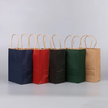 

10Pcs/lot 21x15x8cm Shopping Bags Christmas Brown Packing Bag Fashionable Kraft Paper Gift Bag with Handle