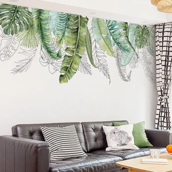 

Nordic Ins Style Green Tropical Leaves Wall Stickers for Living Room Bedroom Kitchen Room Decoration Mural Art Self-adhesive