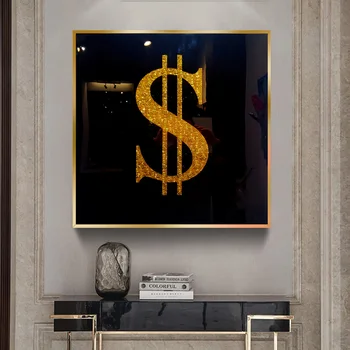 

Golden Dollar Money Modern Art Prints And Poster Black Background Picture Home Decor Canvas Painting Craft Gift Cuadros For Room