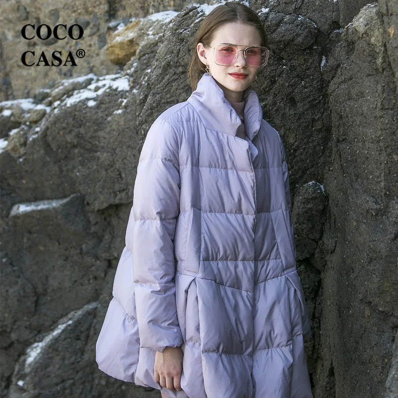 Winter New Arrivals Women Loose Plus Size Sweet A-line Warm Thick 90% White Duck Down Jackets Overcoats 3 Colors