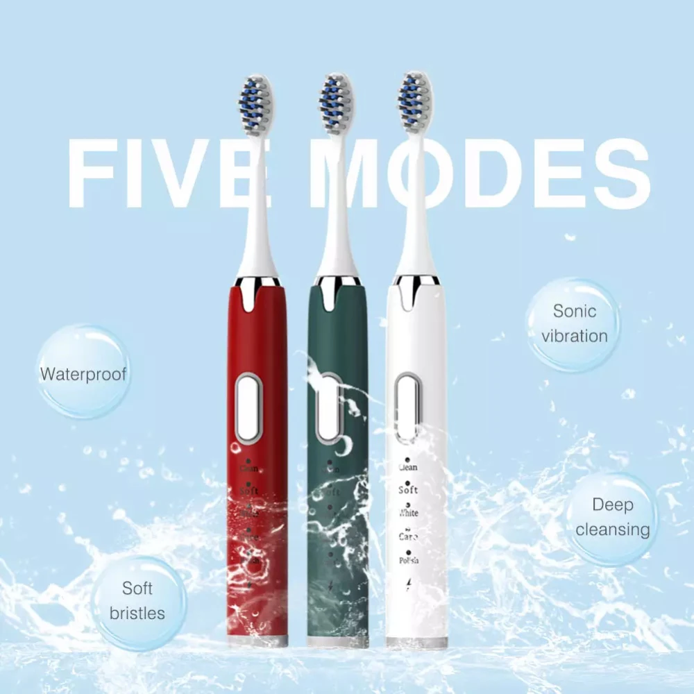 Cepillo de dientes eléctrico inteligente para adultos, cepillo de dientes automático ultrasónico, recargable rápido por USB, resistente al agua IPX7
