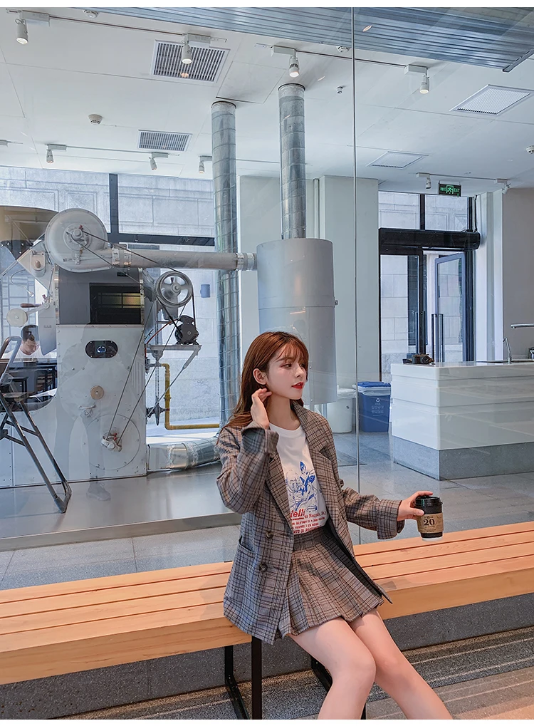 Винтаж комплект из двух предметов женские офисные костюм с пиджаком костюм двубортная куртка и юбка для девочек трапециевидной формы с Для женщин юбка костюм Повседневное Блейзер комплекты