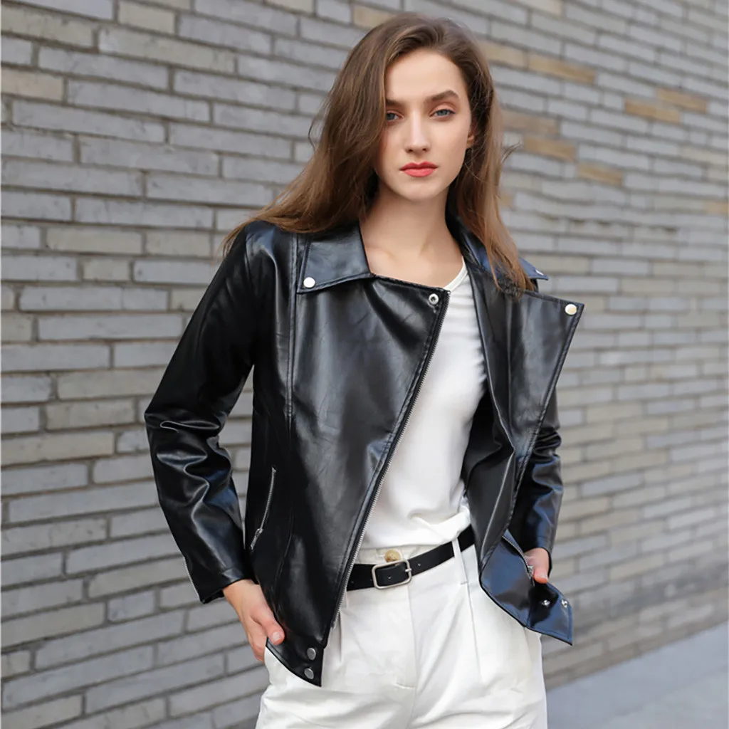 Chaqueta corta de cuero con cremallera para mujer, abrigo cálido para otoño e Tops, de vestir, ropa de calle, 2019 - AliExpress