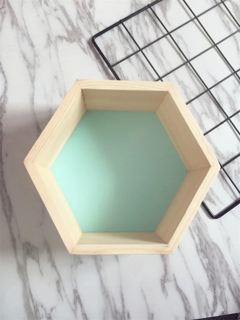 Green hexagon S Деревянный дом, настенная полка для хранения, шестигранная полка для хранения, домашняя детская комната, гостиная, Украшение стен, маленькие, средние и большие - Цвет: Green hexagon S