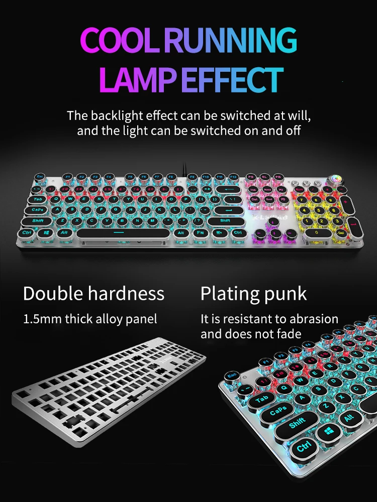 EWEADN Newest Wired Mechanical Keyboard 104 Keys Auto Switch Shaft Punk LED Backlight Professional Computer Gaming