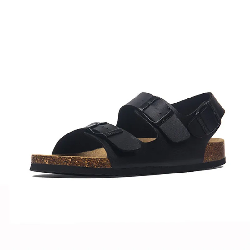 Fashion Cork Sandals 2021 New Men Casual Summer Beach Gladiator Double Buckle Strap Shoe Flat Black White Plus 35-44 45 | Обувь