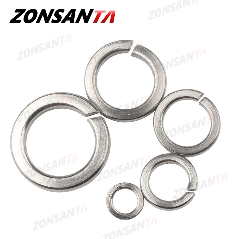 ZONSANTA A2 304 Stainless Steel Split Spring Lock Washer locking Elastic Gasket M1.6 M2 M2.5 M3 M4 M5 M6 M8 M10 M12 M16 M20 GB93