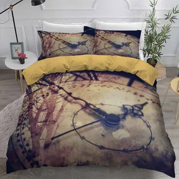 

Clock Timepiece Bedroom Decor Bedding Set Mens Gift Doona Retro Background Microfiber 1PC Duvet Cover with Pillowcases