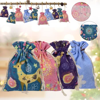 

Festival Portable Cotton Cloth With Clip Christmas Countdown Party Candy Storage Gift Bag Set Packaging Holiday Cute DIY