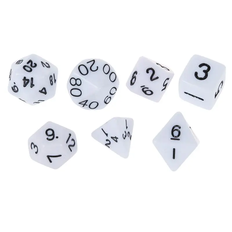 Набор из 7 кубиков Dice Die D4~ D20 для игр Dungeons& Dragons RPG Dungeons and Dragons D& D white