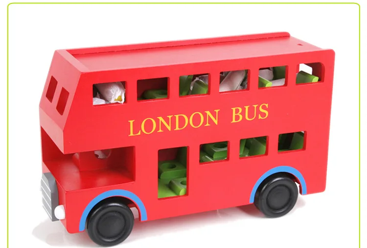 

'R' Us New Products Bright Red Double Layer London Bus Wooden Toy Car