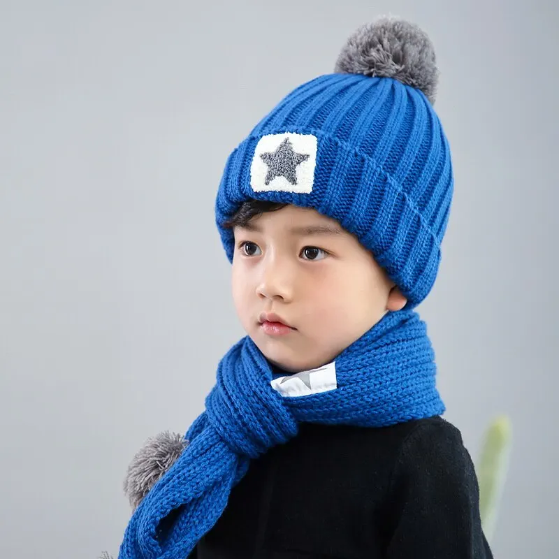 Лидер продаж, детские вязаные шапочки и наборы шарфов Hailball Beanies, вязаные детские зимние комплекты из 2 предметов, зимние шапки для детей, зимняя шапка