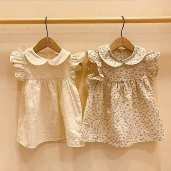 

New Korean Princess Girl's Doll Collar Pleated Lace Dress Floral Butterfly Short Sleeve Summer Children's Dresses