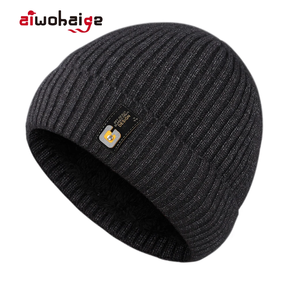 

New Skullies Beanies Men's Striped Winter Hats Thicken Plus Fleece Knit Beanie Men Warm Soft Cap Women Male Gorras Casual Bonnet