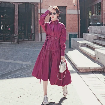 

2020 Spring And Summer New Youth Popular Solid Color Heavy Industry Design Double Collar Big Loose Dress Purple S-L