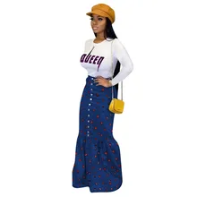 Новинка, милая стильная женская юбка макси с высокой талией, элегантная юбка с принтом в виде сердца, женская джинсовая юбка LY8148