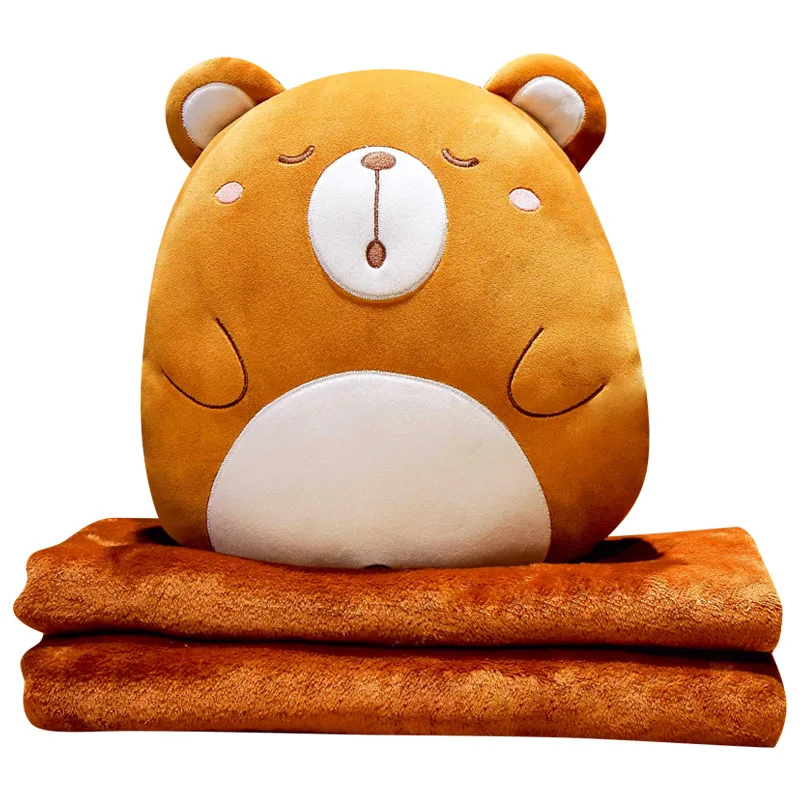 Cartoon Animals Plush Pillow  Keep warm Multifunction 3 in 1 Throw Pillow Hand Warm Pillow Cushion Baby Kids Blanket Stuffed Toy 5