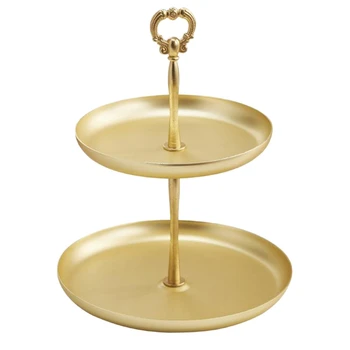 

Two-Tier Golden String Disk - Entrance Key Mirror Tray For Jewelry Decoration Receipt Box Dresser Necklace Ring Earring Tray