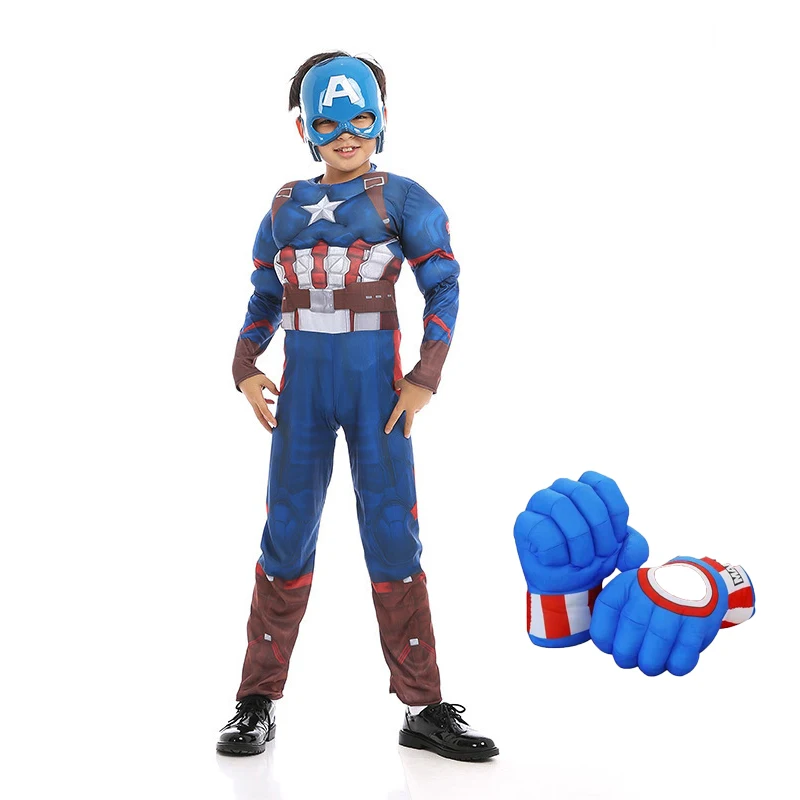 Boy Captain America Hulk Cosplay Jumpsuit Child Avenger Superhero Costume Child Kids Happy Halloween Fantasy Mask Show police woman costume Cosplay Costumes