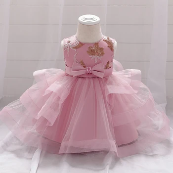 

2020 Ceremony 1st Birthday Dress For Baby Girl Clothing Sequin Princess Dresses Vintage Gown Girls Formal Party Wedding Dress