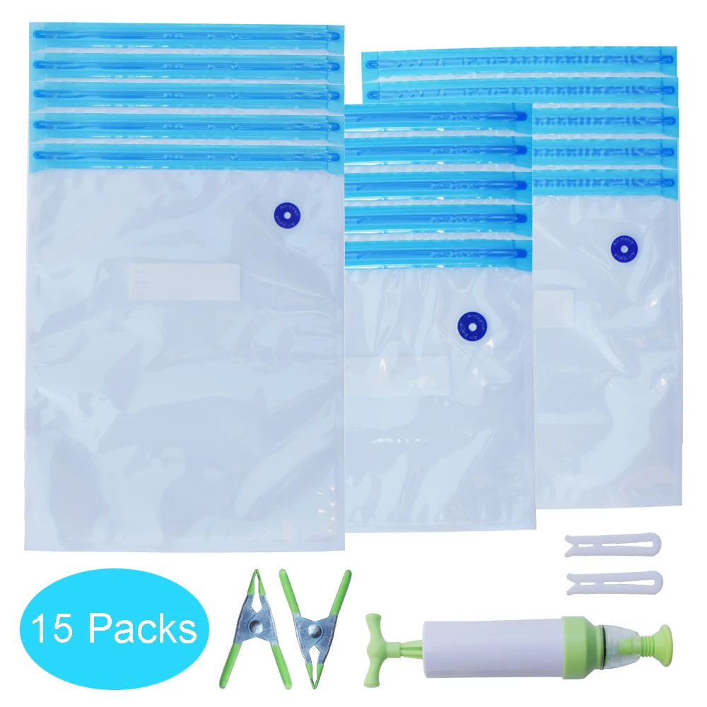 30 Vacuum Sealer Reusable Resealable Zipper Food Bags With 2 Sealing Clips 