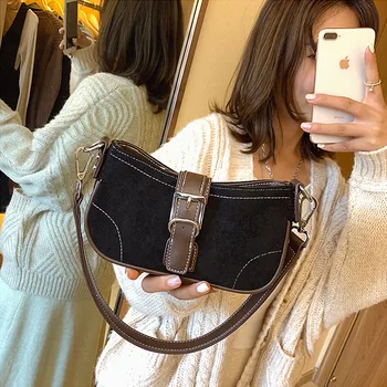 

Lady Underarm Bag PU Leather+Canvas Shoulder Bags For Women 2019 Designer Winter Small Handbags And Purses Female Crossbody Bags