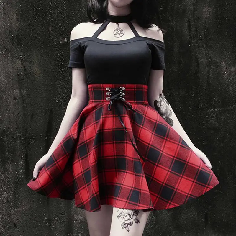 red tartan gothic dress