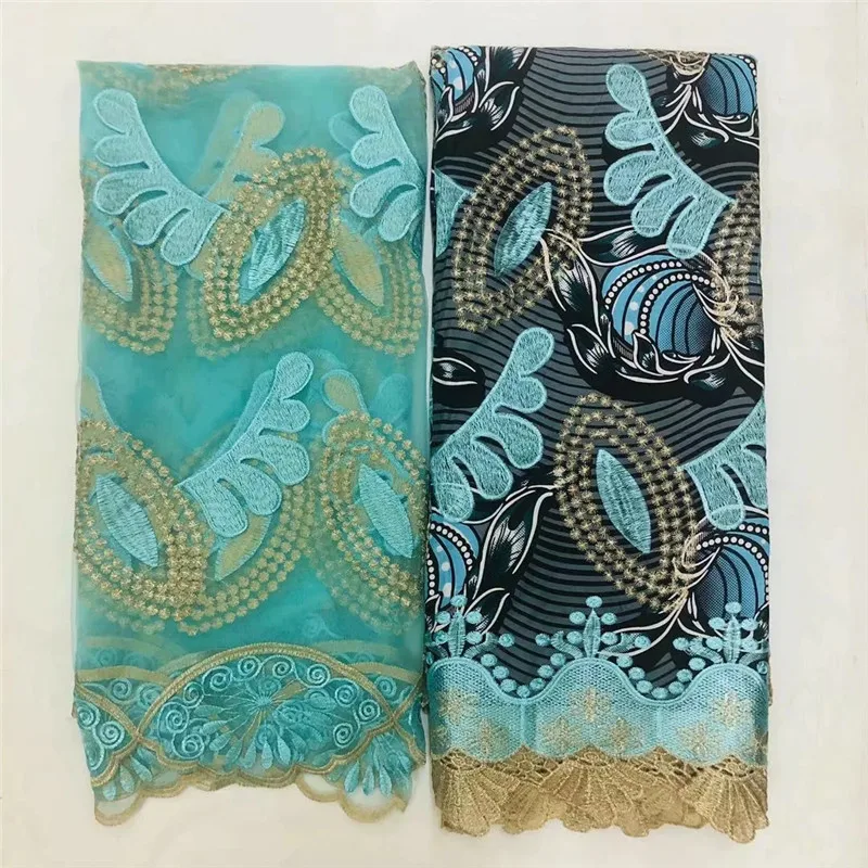 

High-End Lace Fabric Embroidery Wax Lace Fabric African With scarf New Wax Cord Lace For Women Wedding Party Dress XM032737