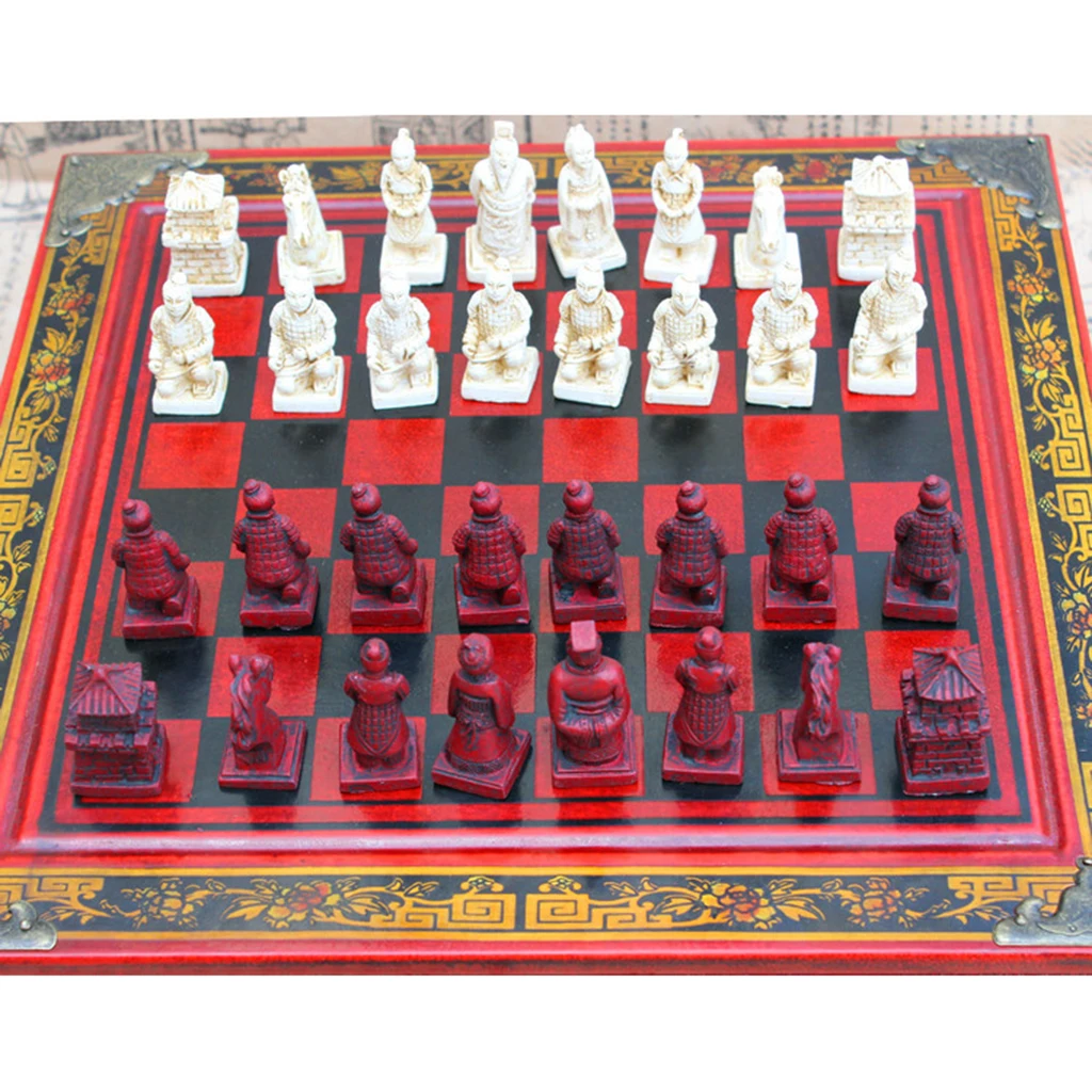 1 Set Terracotta Army Antique Chess Set Board Game Pieces Vintage Ancient